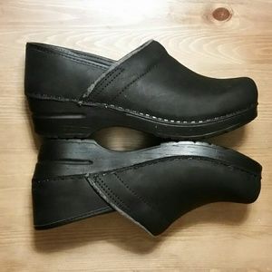 Dansko Black Leather Clogs Size 38